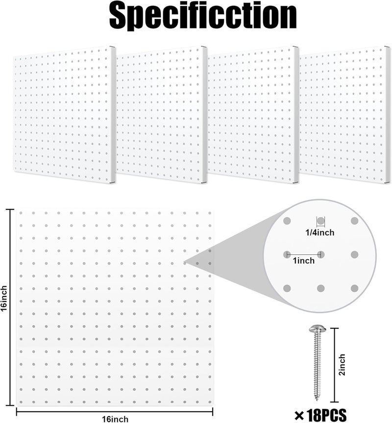 Hogurity Peg Board, 16”×16”Large Heavy Duty Metal Pegboard Panels with Frame White PegBoard Display 4 Packs Peg Boards for Walls, Display, Garage Tool Storage, Office Organization, Craft Room, Kitchen - Image 2
